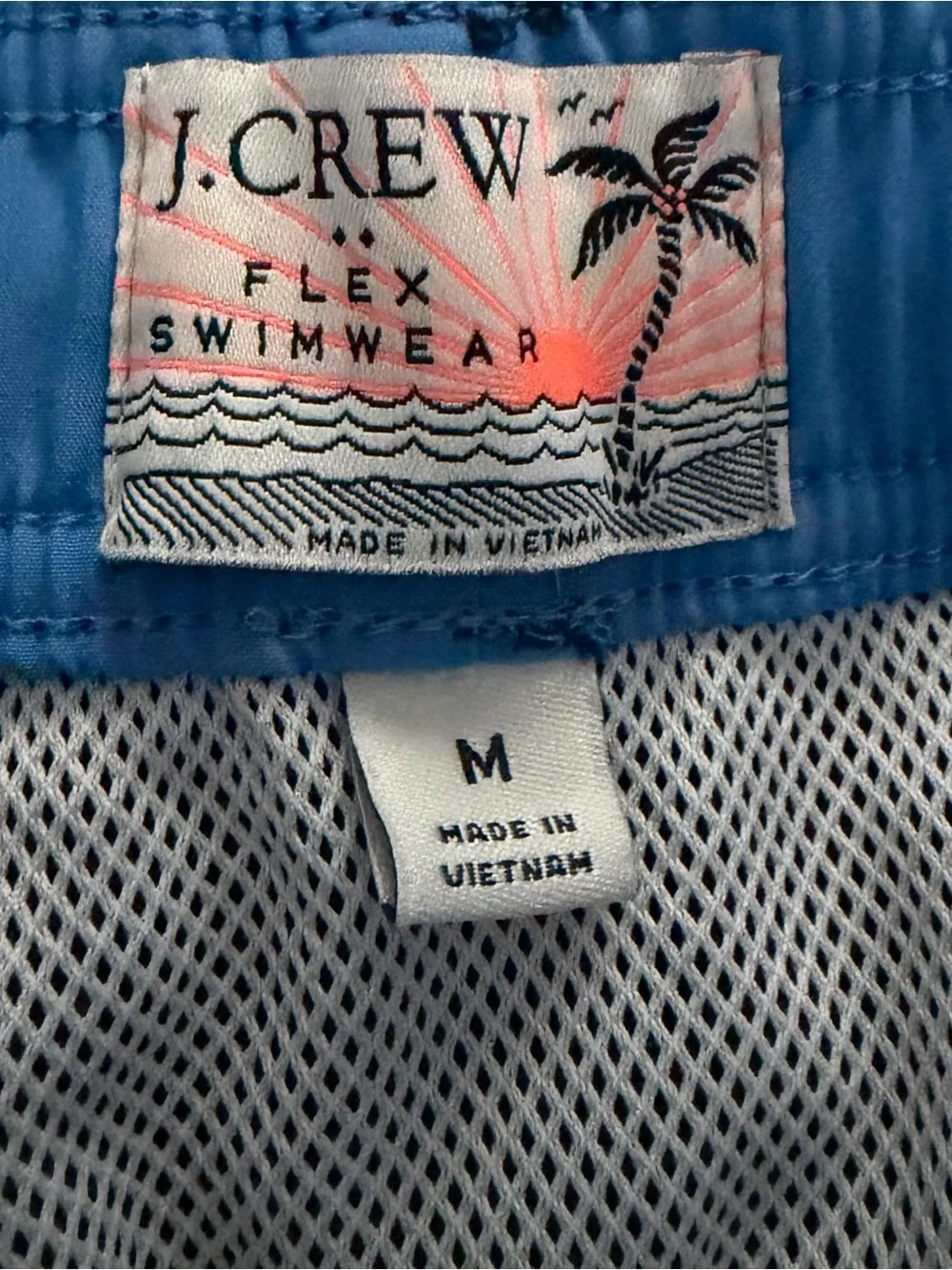 J. Crew Men’s Navy Swim Trunks with Light Blue Drawstring and front pockets